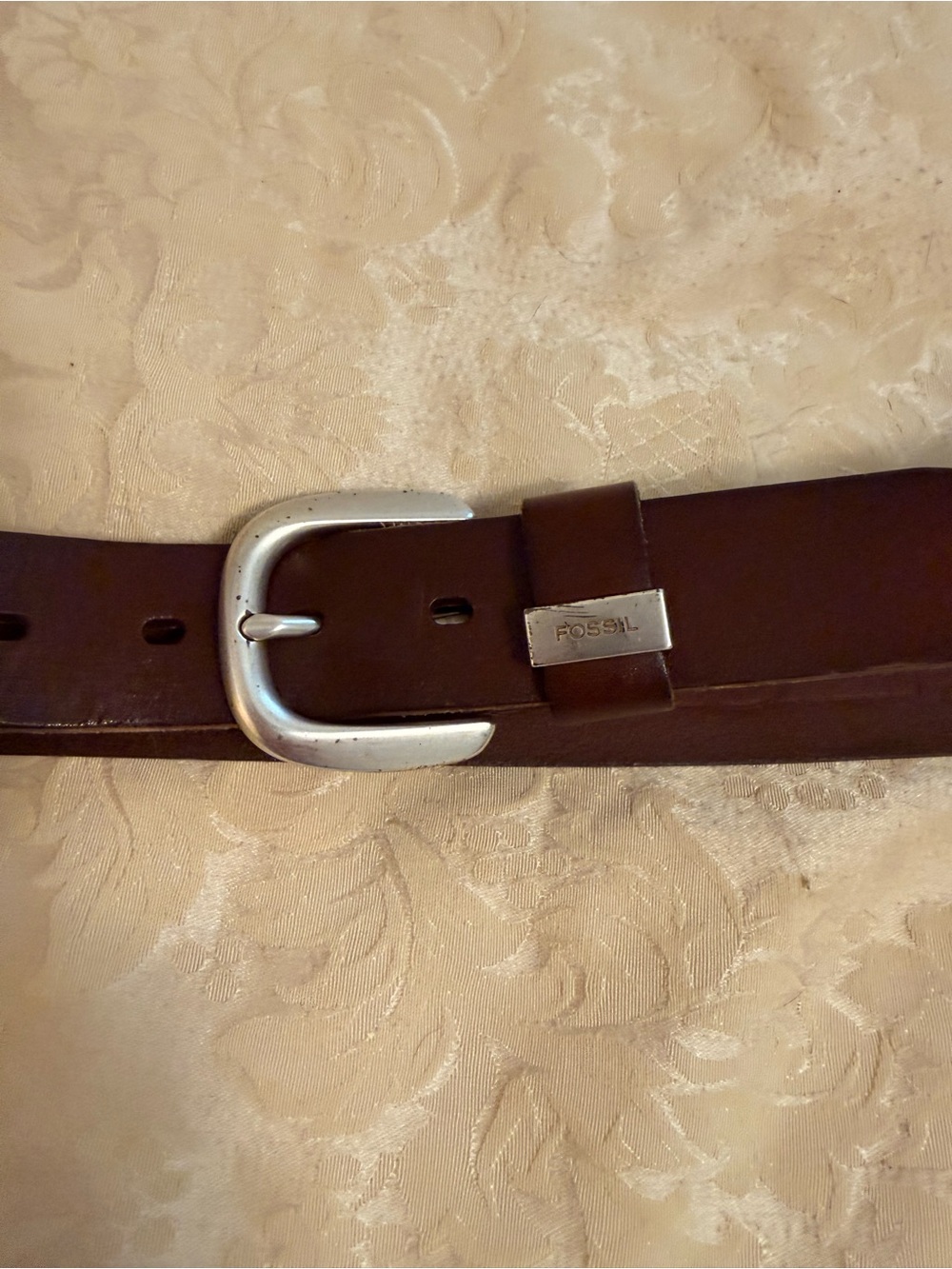 Fossil Dark Brown Leather Belt with Silver Buckle
